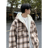 MH10`条纹ins加厚中长款羊羔毛呢料外套连帽棉衣棉服男P118，男装棉衣，电商A066