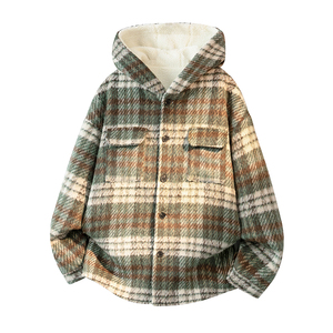 MH09`条纹ins加厚中长款羊羔毛呢料外套连帽棉衣棉服男 P118图片