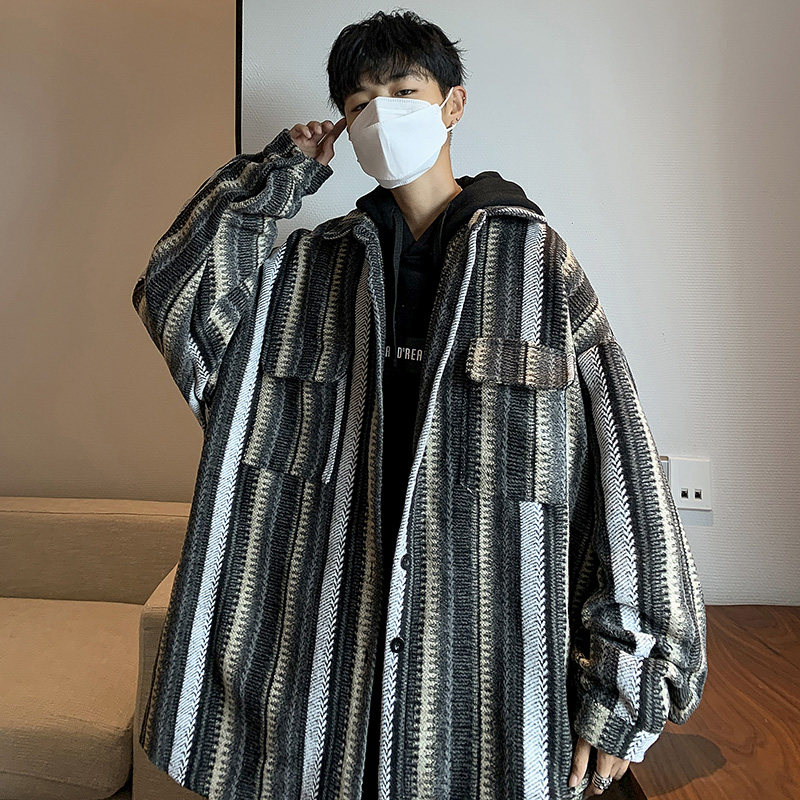 CT03港风大码宽松ins情侣民族风呢料夹克衬衫外套男P68 88棕图片