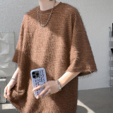 DX1552`流苏银线重工艺港风五分袖宽松ins短袖T恤男P4568咖，男装T恤，电商A066