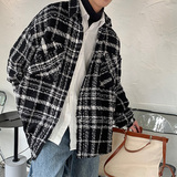 CT20情侣圈圈呢港风宽松格子衬衫外套男学生夹克衬衫男P75，男装夹克，电商A066