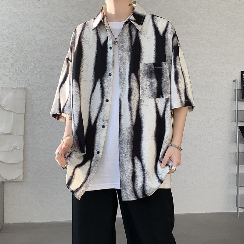 DX1560`oversize宽松条纹花情侣花衬衫男女P40,男装衬衫,电商A066