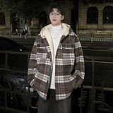 MH17`条纹ins加厚中长款羊羔毛呢料外套连帽棉衣棉服男P118，男装棉衣，电商A066