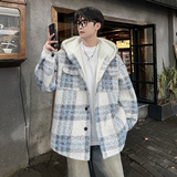 MH13`条纹ins加厚中长款羊羔毛呢料外套连帽棉衣棉服男P118，男装棉衣，电商A066