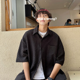 DX1529宽松大码情侣中性立体刺绣街潮短袖五分袖衬衫P4558黑，男装T恤，电商A066