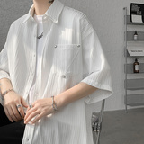DX1548`大码情侣中性简约铆钉装饰五分袖短袖衬衫男女P4868米，男装T恤，电商A066