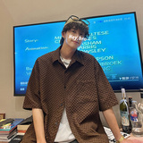 DX1529宽松大码情侣中性立体刺绣街潮短袖五分袖衬衫P4558黑，男装T恤，电商A066