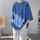 DX1552`流苏银线重工艺港风五分袖宽松ins短袖T恤男P4568咖，男装T恤，电商A066