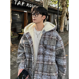 MH12`条纹ins加厚中长款羊羔毛呢料外套连帽棉衣棉服男P118，男装棉衣，电商A066