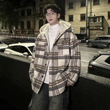 MH11`条纹ins加厚中长款羊羔毛呢料外套连帽棉衣棉服男P118，男装棉衣，电商A066