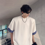 KT1027`（垫肩可拆装送三角巾）格子短袖T恤男ins潮牌上痞帅P48，男装T恤，电商A066