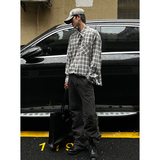 CR005`暗黑风全棉格子潮牌高街ins衬衫男女P45，男装衬衫，电商A066