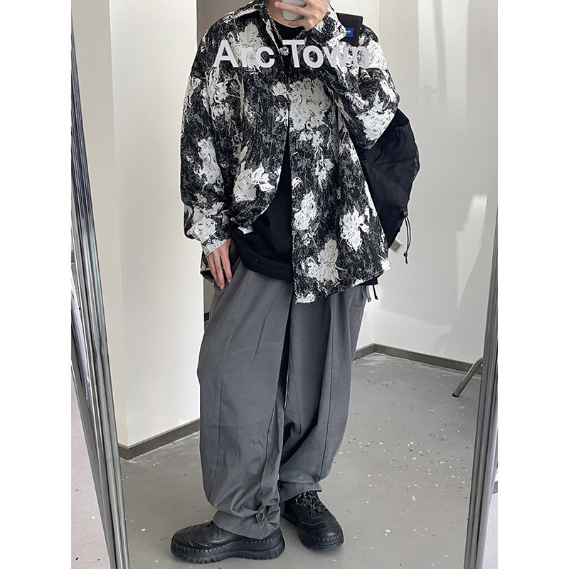 CT18原宿风宽松情侣大码ins衬衫提花刺绣潮夹克外套男P68控价88,男装夹克,电商A066