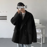 FT03高品质直播款中性风港风宽松中长款呢料风衣夹克男P98黑，男装夹克，电商A066