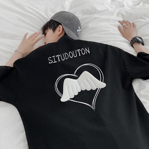 DX1080已注册版权情侣大码宽松小熊翅膀短袖T恤P3548 黑色，男装T恤，电商A066