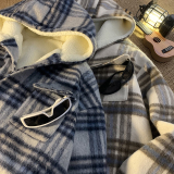 MH11`条纹ins加厚中长款羊羔毛呢料外套连帽棉衣棉服男P118，男装棉衣，电商A066