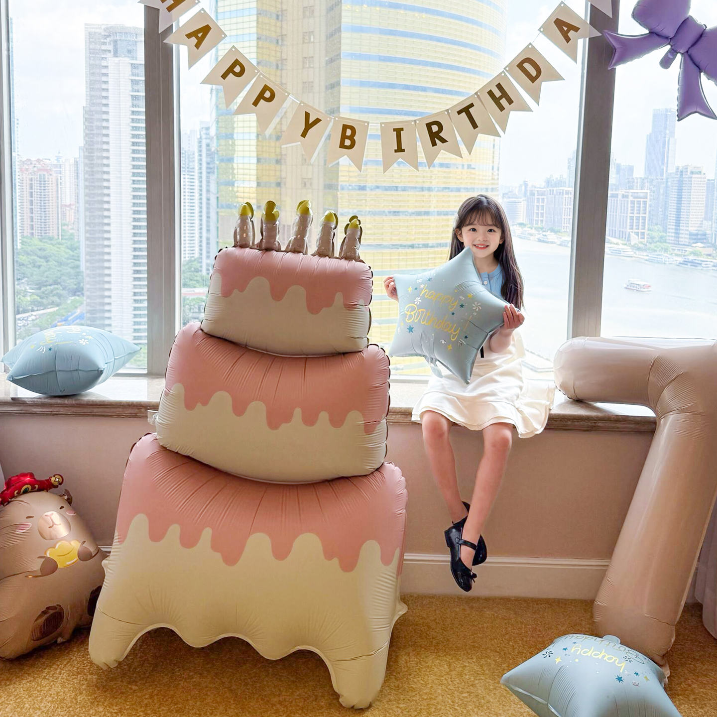 超大三层粉色蛋糕气球派对布置