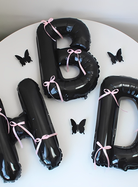 ins风儿童生日装饰场景布置蝴蝶结HBD铝膜气球拍照道具派对背景墙