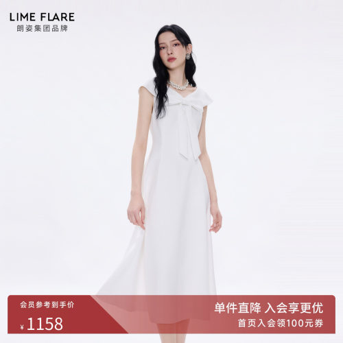 朗姿莱茵福莱尔蝴蝶结中长连衣裙