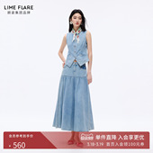 上衣26夏新 马夹牛仔马甲女无袖 朗姿莱茵福莱尔法式 复古水洗蓝薄款