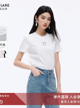 朗姿莱茵福莱尔蝴蝶结短袖T恤女