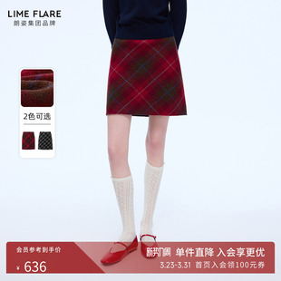 朗姿莱茵福莱尔复古新年红羊毛格纹半身裙女高腰减龄A字裙26春新
