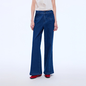 朗姿莱茵福莱尔蝴蝶结复古蓝高腰阔腿牛仔裤 超模裤 26年春新款