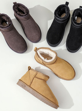 阿比让新款冬季真皮男女款牛反绒雪地靴时尚潮流保暖棉靴XDX2052