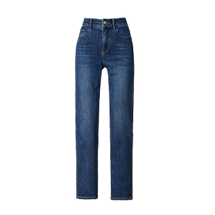 逸阳修身直筒牛仔裤女2026春季新款高腰大码宽松法棍烟管长裤子