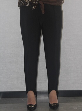 老式踩脚蹬裤条纹金丝绒健美宽松显瘦打底裤中老年女外穿高腰裤子