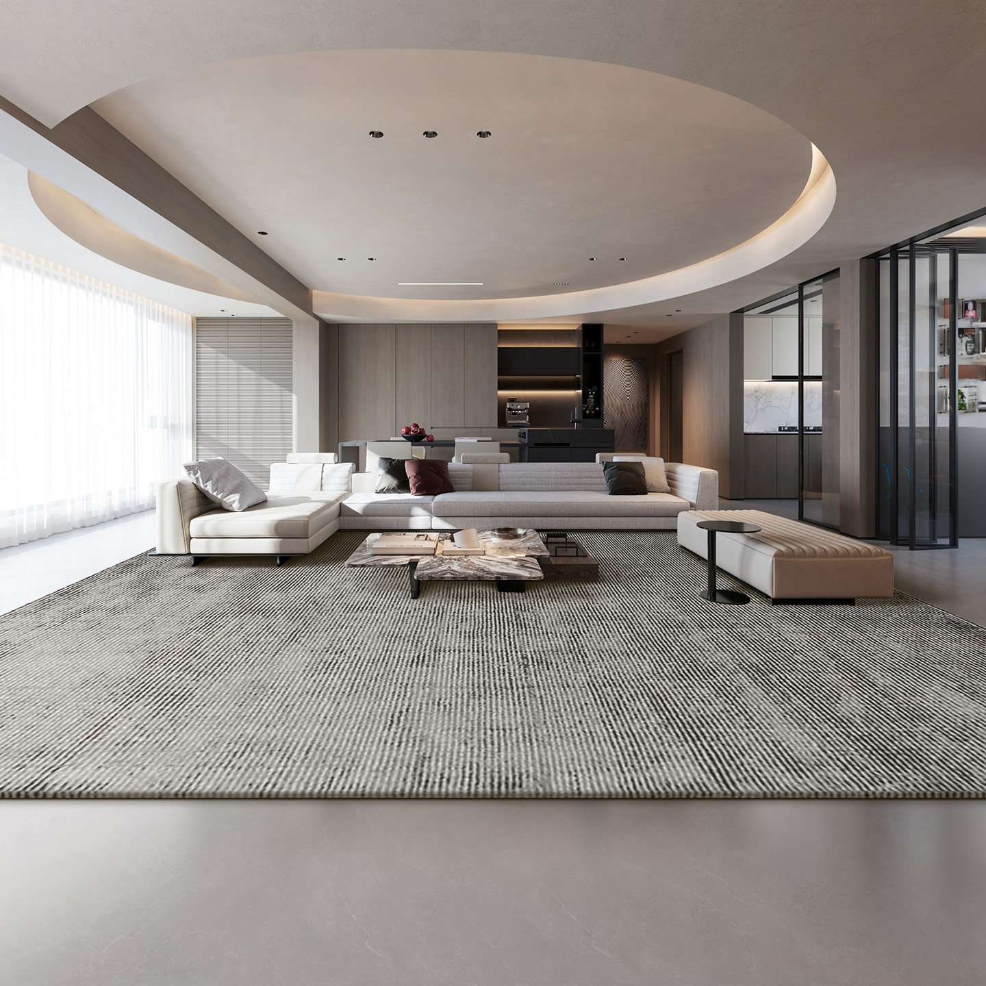 地毯客厅茶几毯现代简约轻奢高级感黑白条纹卧室耐脏短毛沙发地毯