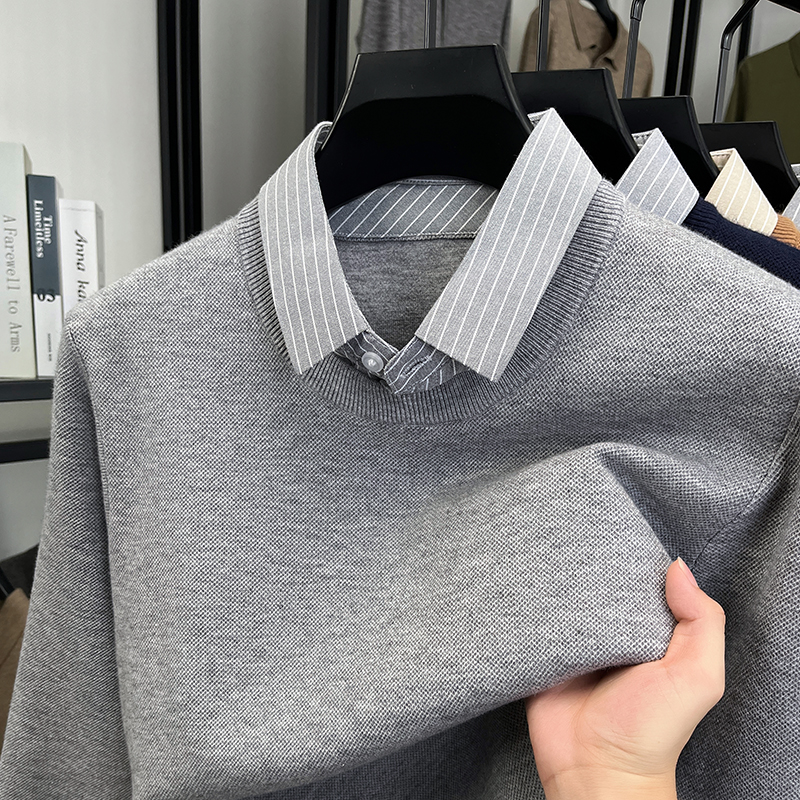 恒源祥秋冬季加厚假两件针织衫