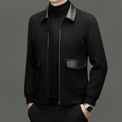 恒源祥2025纯羊毛双面呢真皮夹克