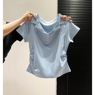 女童短袖T恤夏季2026新款初中生修身韩版POLO衫体恤儿童短款上衣