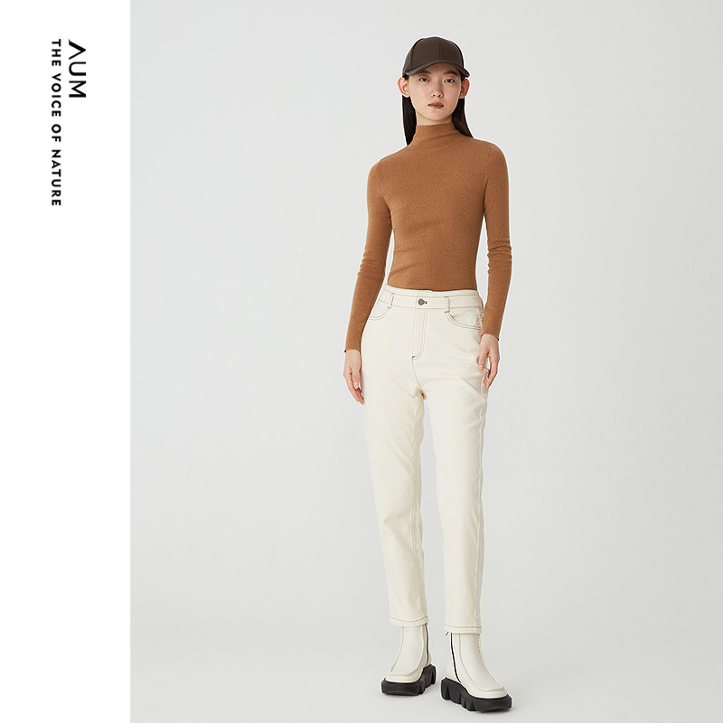 【商场同款】AUM噢姆冬季棉感斜纹修身抓绒长裤撞色缝线休闲裤女