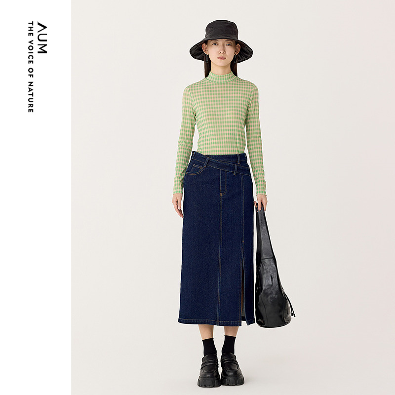 AUM噢姆网布格子印花长袖上衣女