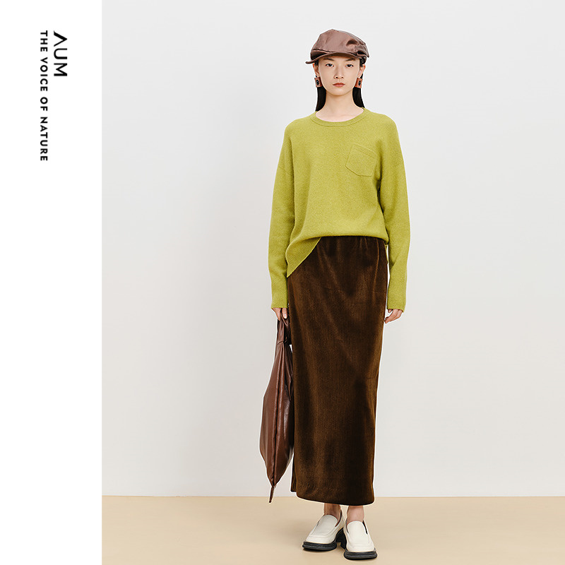 【商场同款】AUM噢姆冬季精纺羊毛针织圆领宽松套头衫休闲上衣女