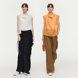 【大秀同款】AUM噢姆2026年春季新款巴厘纱半透优雅荡领无袖上衣