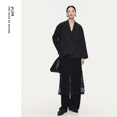 光影树纹 AUM噢姆2025年冬季 新款 肌理提花两穿黑色短款 外套女