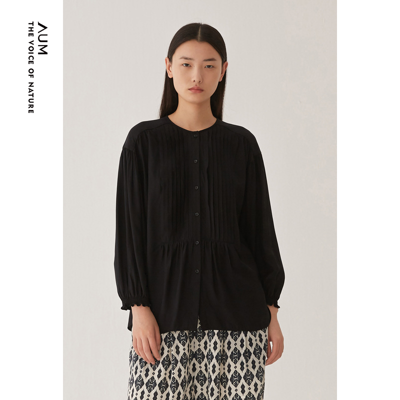 aum商场同款黑色泡泡袖文艺衬衫