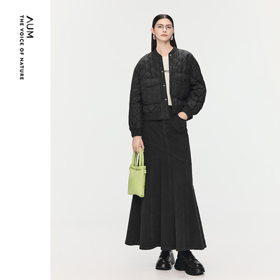 【商场同款】AUM噢姆2025年冬季新款立领短款黑色棒球羽绒夹克女