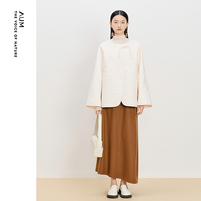 【商场同款】AUM噢姆冬季米白色中式宽松浪漫绗花艺线棉服外套女