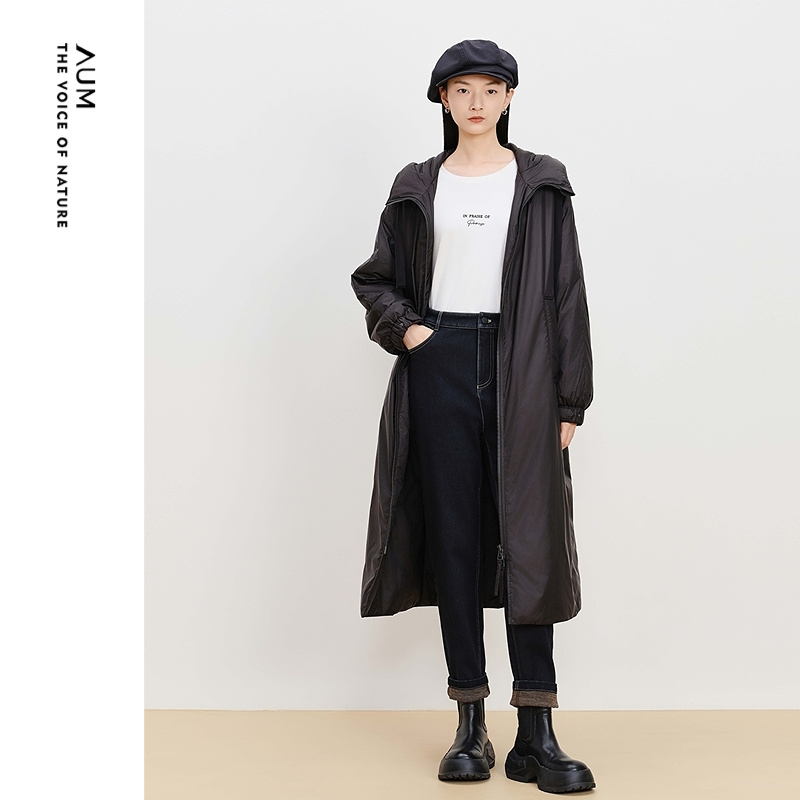 【商场同款】AUM噢姆冬季深蓝弹力斜纹牛仔高弹直筒裤休闲长裤女