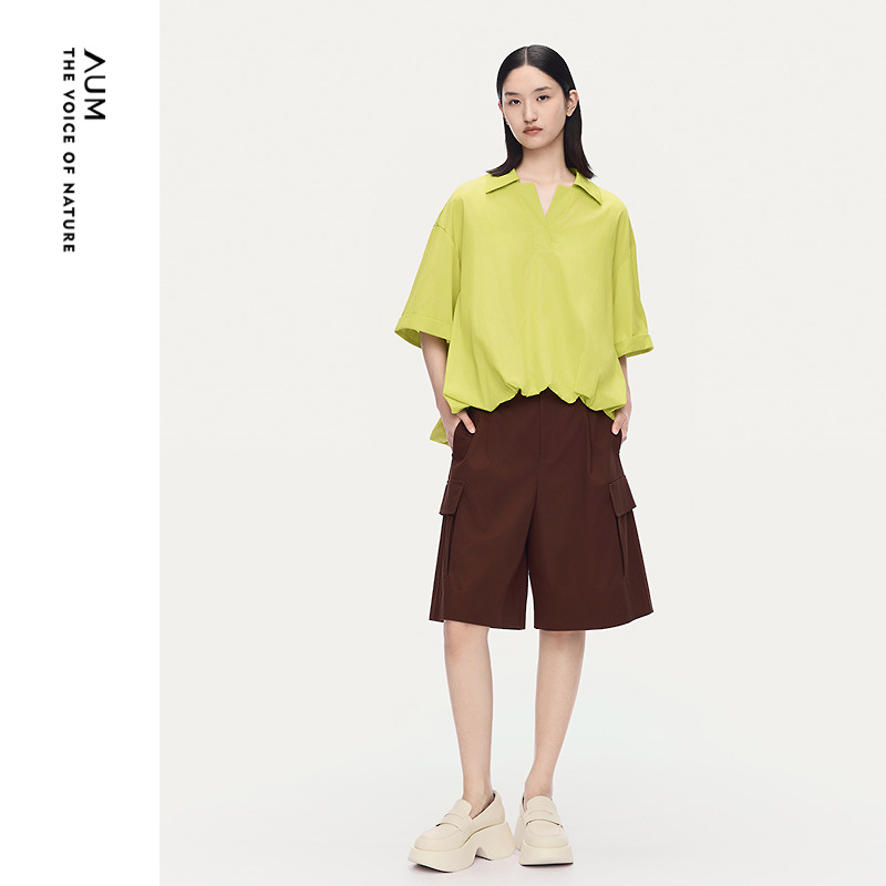 【商场同款】AUM噢姆2025年秋季新款棉感宽松工装大口袋休闲中裤