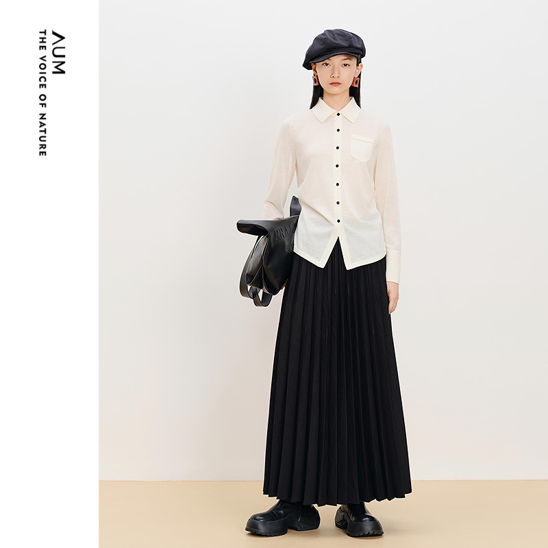 【商场同款】AUM噢姆冬季静奢绵羊毛针织衫衬衫休闲长袖上衣女款