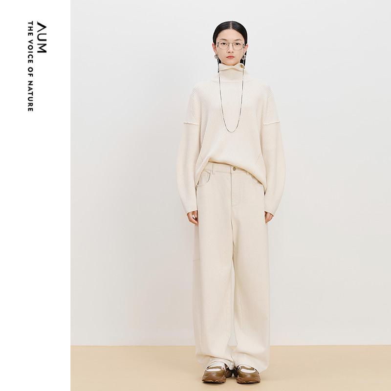 【商场同款】AUM噢姆冬季羊毛高领拼接袖针织长袖休闲套头衫上衣