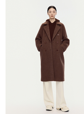 【商场同款】AUM噢姆2025年冬季新款羊毛细圈圈纱针织呢长款大衣