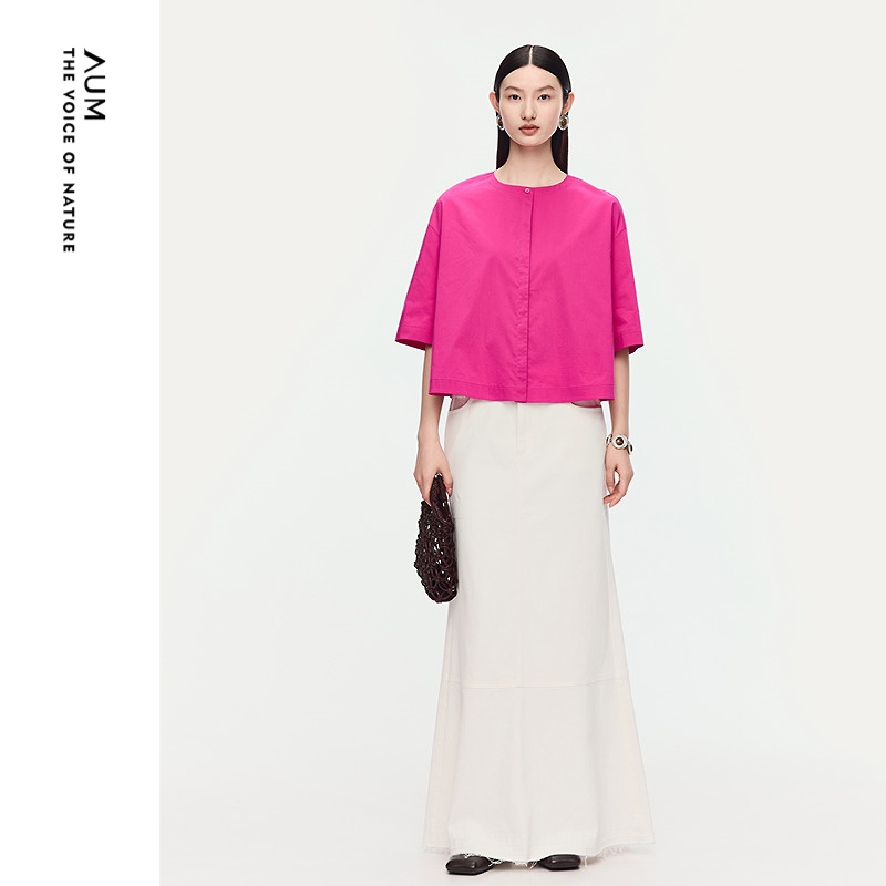 【天猫臻选】AUM噢姆2025年夏季新款休闲圆领短袖大廓形套头上衣