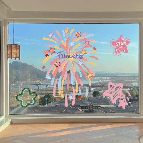 2026过年马年新年春节窗花门贴客厅阳台厨房卧室玻璃装饰烟花贴纸