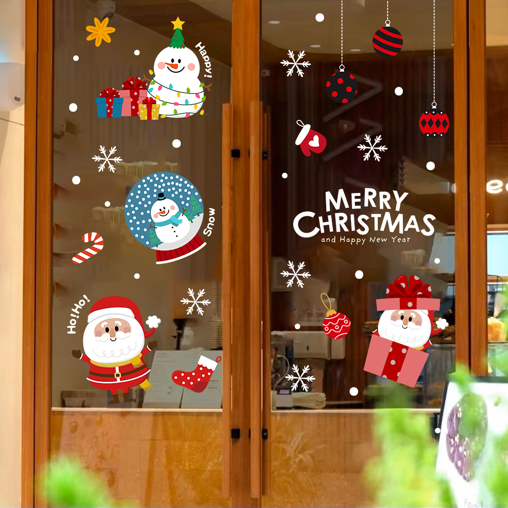 2026圣诞节贴纸圣诞树雪花圣诞老人雪人橱窗玻璃门装饰门贴画窗贴